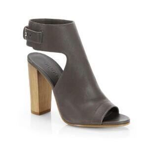 Vince Addie Grey Leather Open Toe Heeled Booties